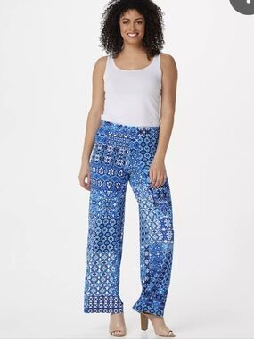 Isaac Mizrahi Blue Mosaic Wide-Leg Pants